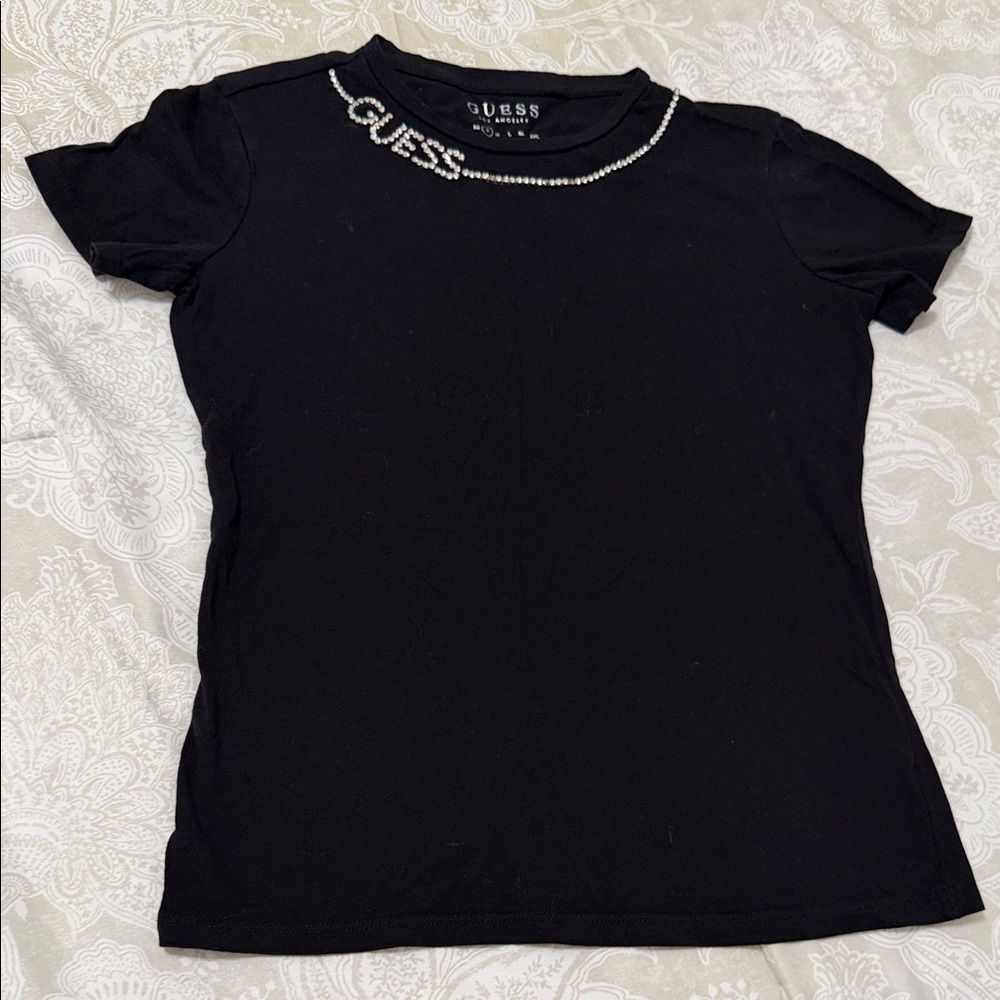 GUESS Black Short Sleeve Tee with Logo Detail